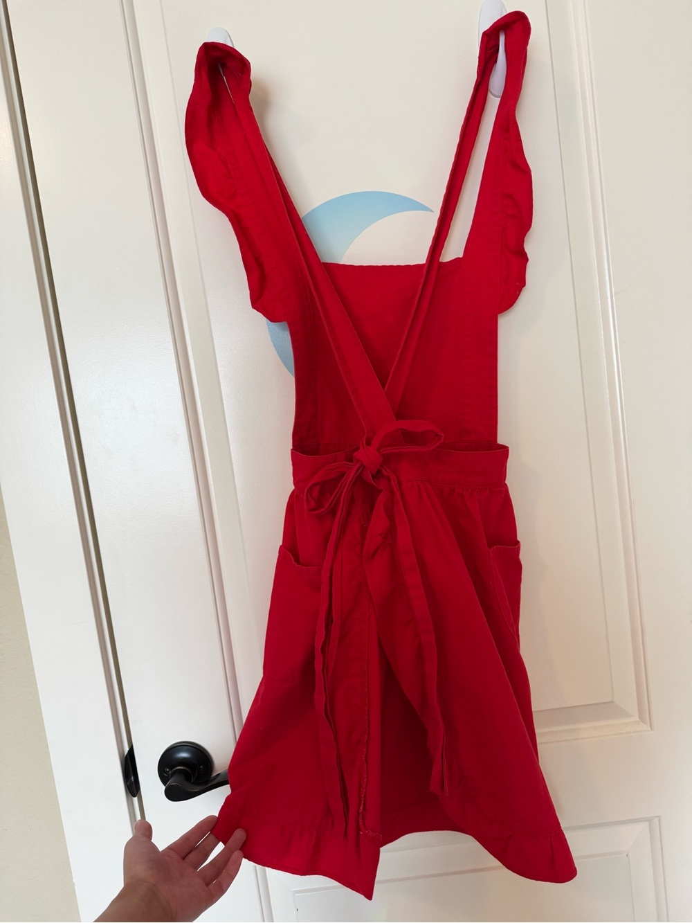Cherry Red Ruffled Apron with Pockets - Picture 6 of 9